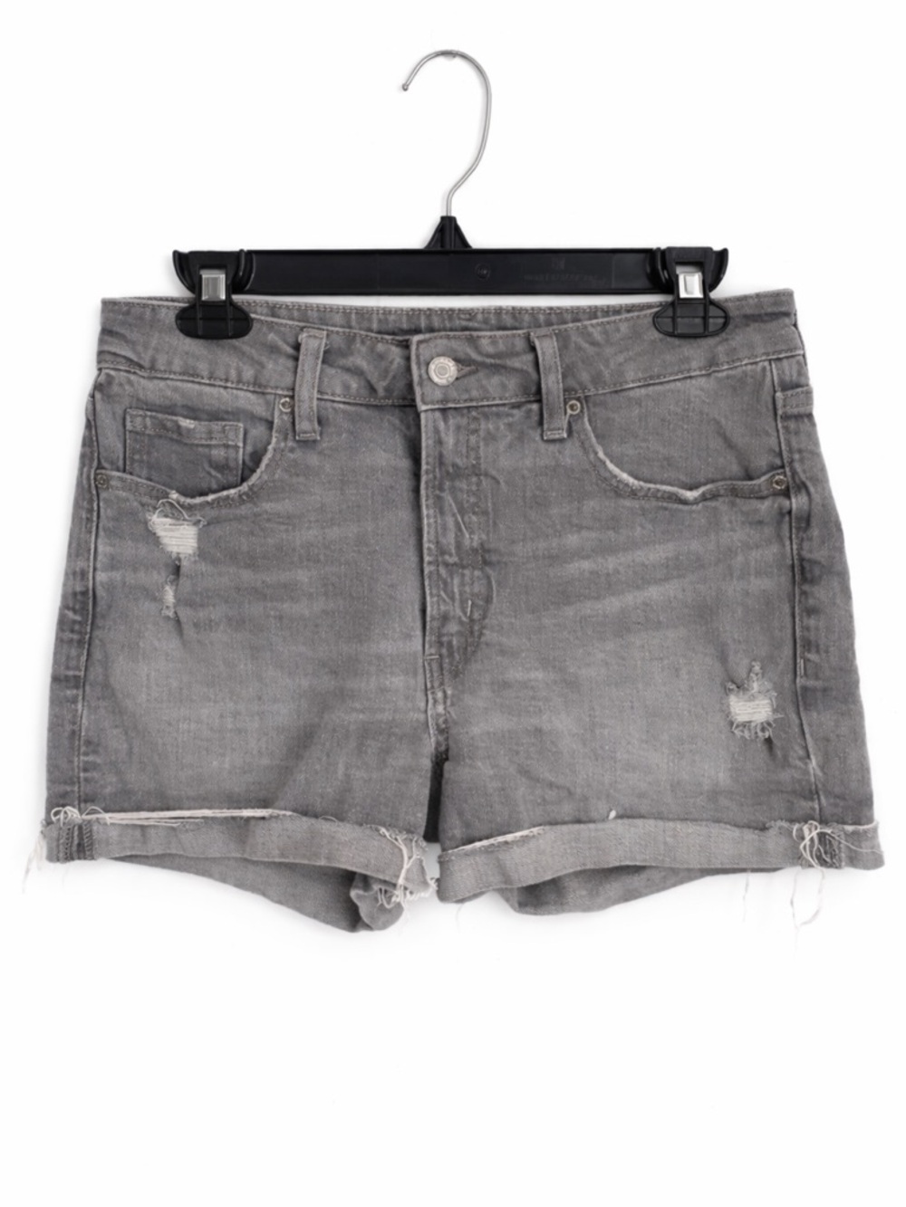 Old Navy Gray High Rise Distressed Denim Shorts Size 8 Frayed Hem